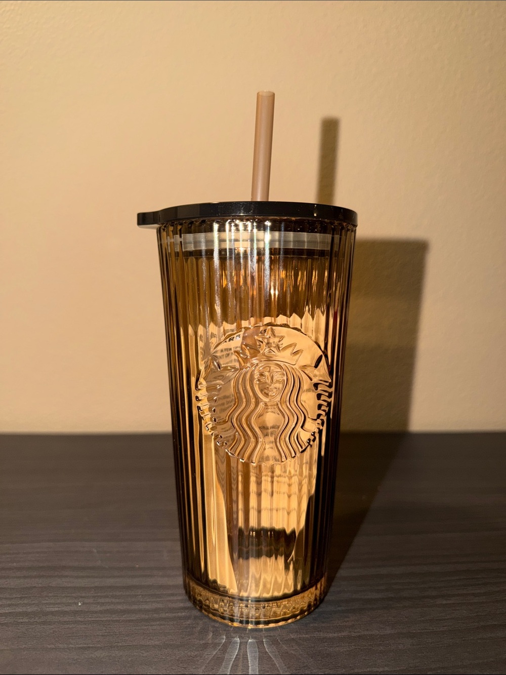 Starbucks 2026 Fall Amber Ribbed Siren Glass Cold Cup Tumbler